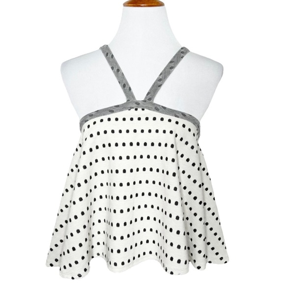 SOLD-Anthropologie Polka Dot Retro Halter Cream and Black Sleeveless Top - Picture 2 of 12